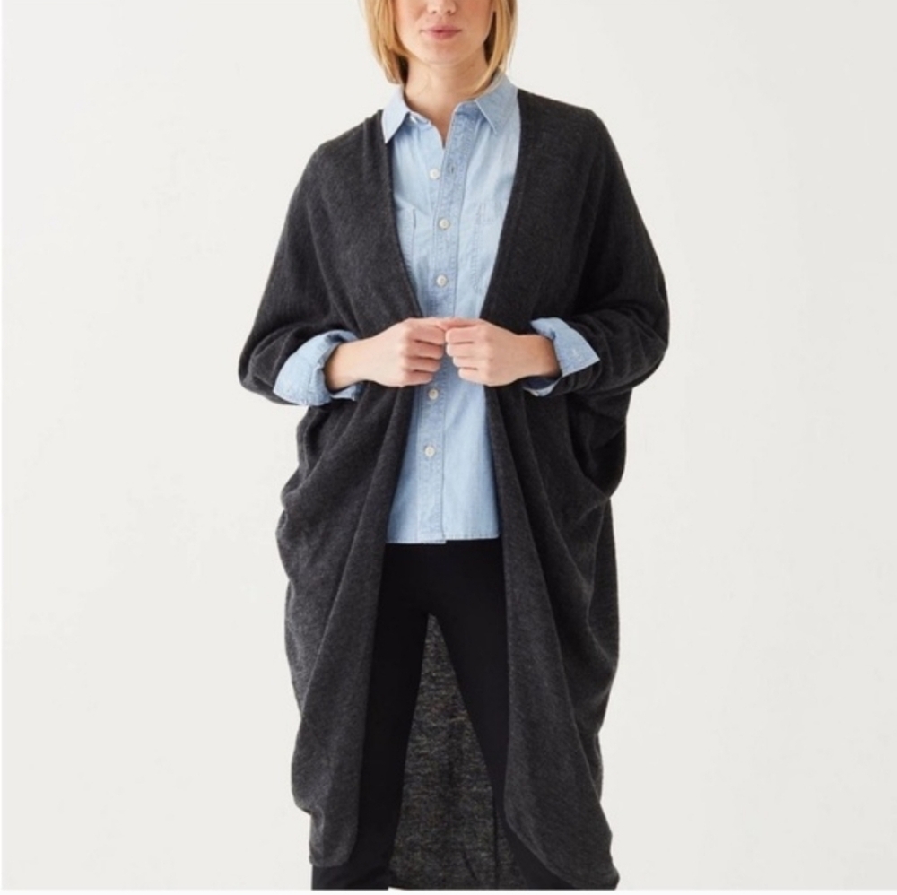 Mersea Chelsea Wool Kimono Open Duster Long Cardigan Inkwell Charcoal Grey